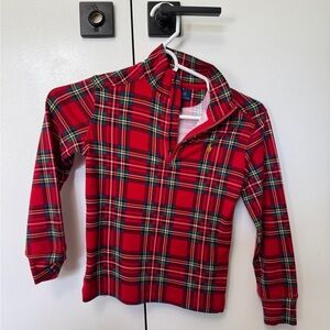 Polo by Ralph Lauren Red Plaid Kids Sweater quarter zip Boys 5T